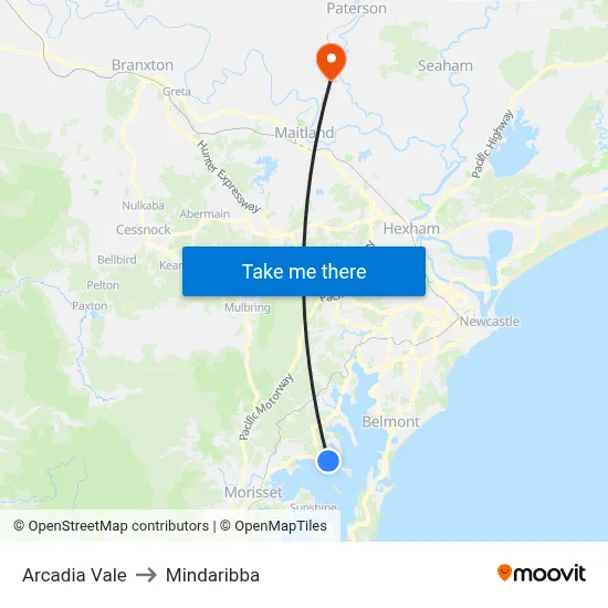 Arcadia Vale to Mindaribba map