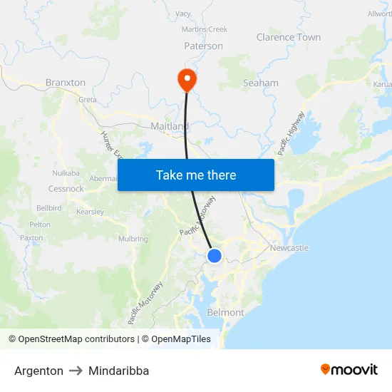 Argenton to Mindaribba map