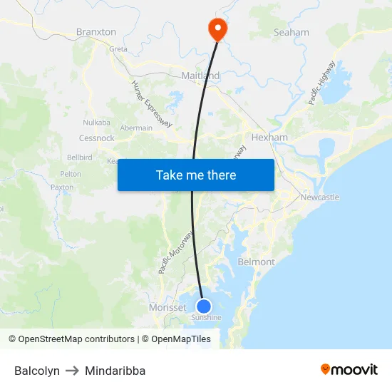 Balcolyn to Mindaribba map