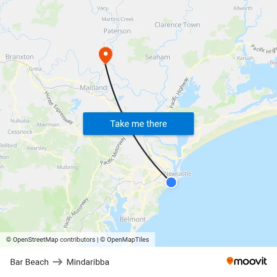 Bar Beach to Mindaribba map