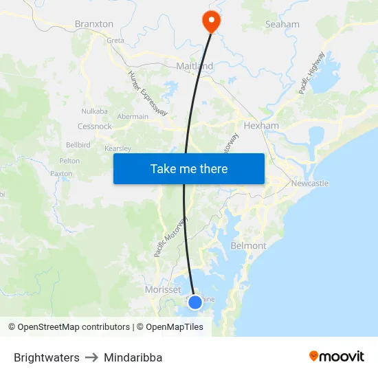 Brightwaters to Mindaribba map