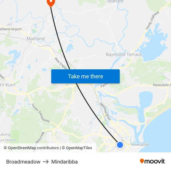 Broadmeadow to Mindaribba map