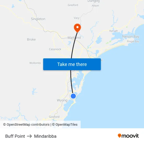 Buff Point to Mindaribba map