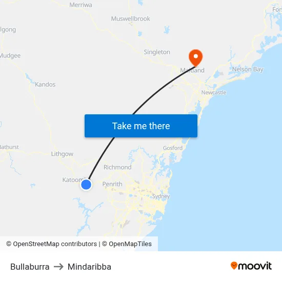 Bullaburra to Mindaribba map