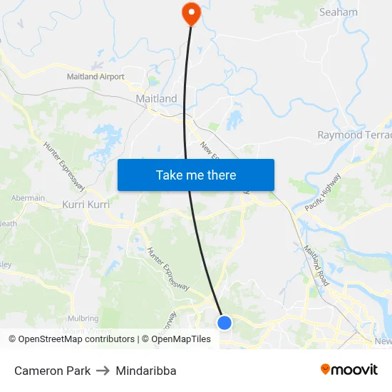 Cameron Park to Mindaribba map
