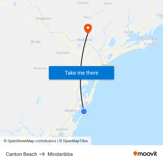 Canton Beach to Mindaribba map