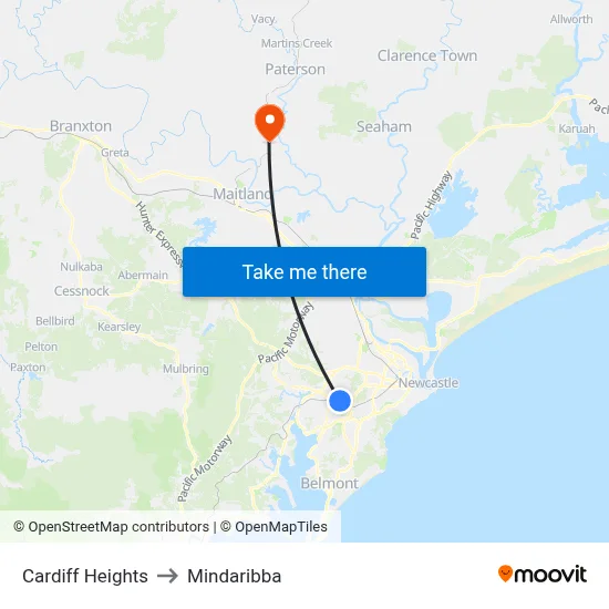 Cardiff Heights to Mindaribba map