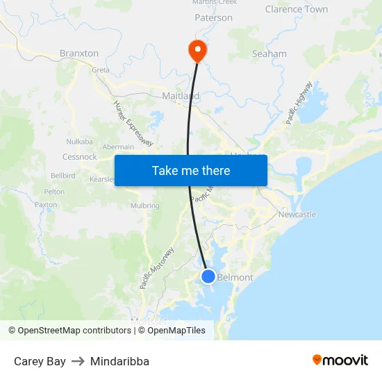 Carey Bay to Mindaribba map