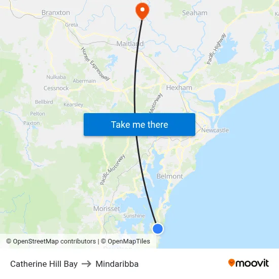 Catherine Hill Bay to Mindaribba map