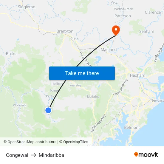 Congewai to Mindaribba map