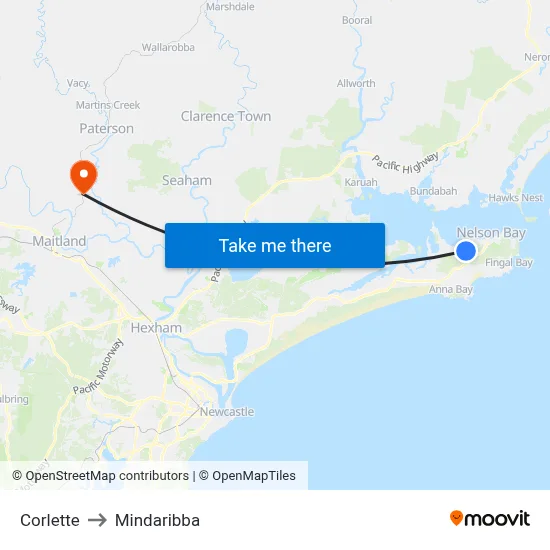 Corlette to Mindaribba map