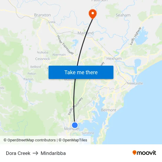 Dora Creek to Mindaribba map