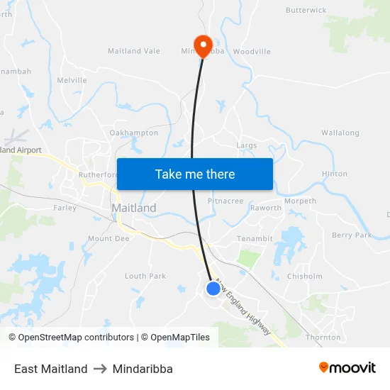 East Maitland to Mindaribba map