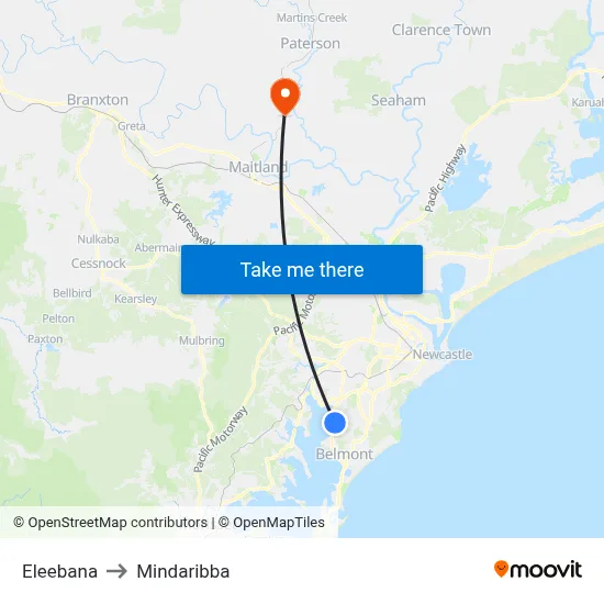 Eleebana to Mindaribba map