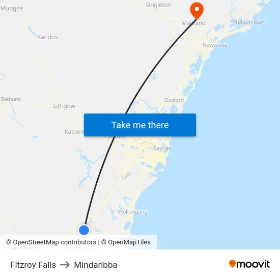 Fitzroy Falls to Mindaribba map