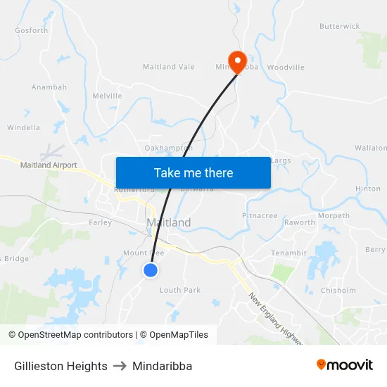 Gillieston Heights to Mindaribba map