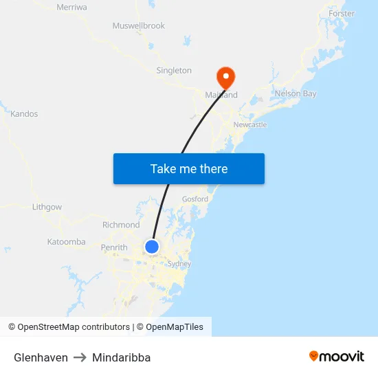 Glenhaven to Mindaribba map