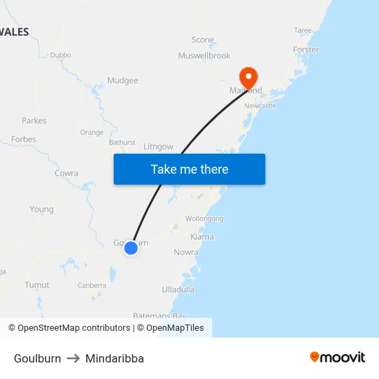 Goulburn to Mindaribba map
