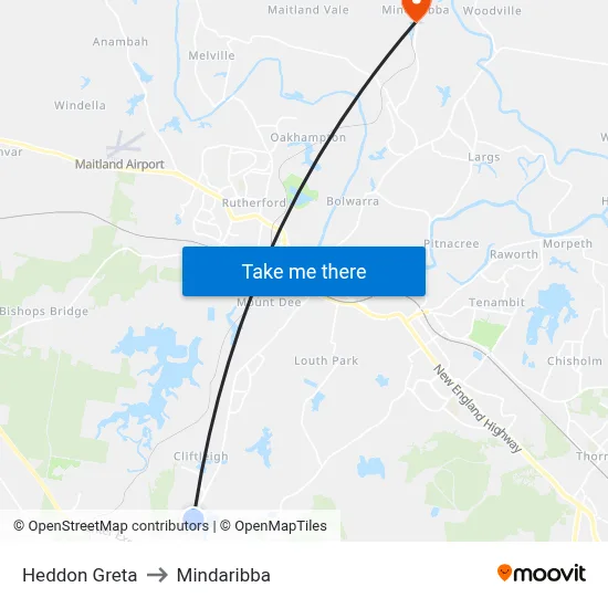 Heddon Greta to Mindaribba map