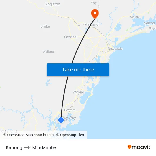 Kariong to Mindaribba map