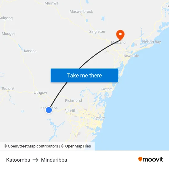 Katoomba to Mindaribba map