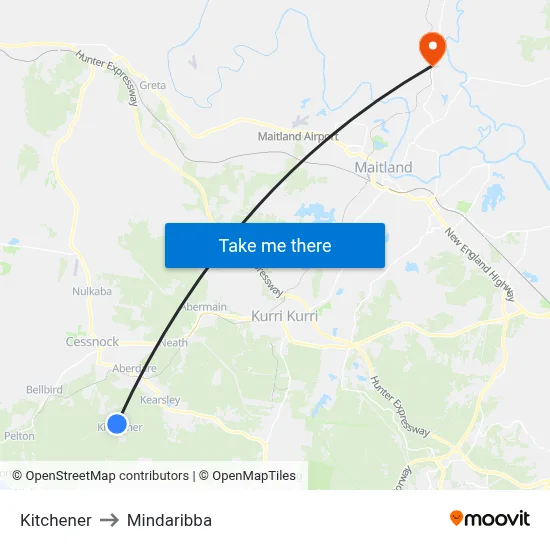 Kitchener to Mindaribba map