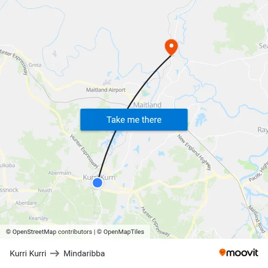 Kurri Kurri to Mindaribba map