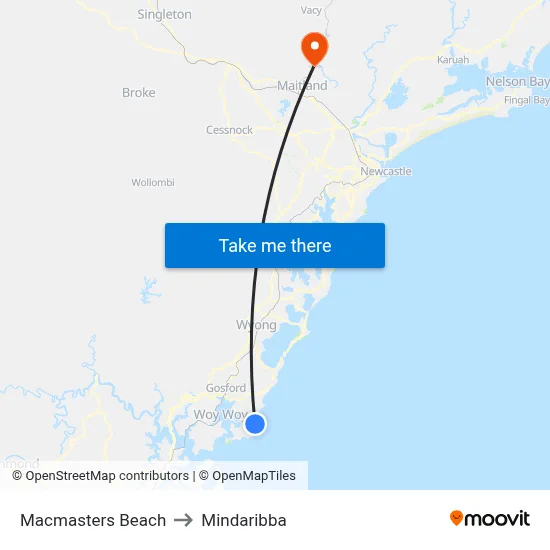 Macmasters Beach to Mindaribba map