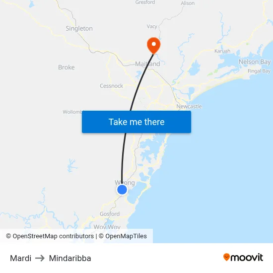 Mardi to Mindaribba map