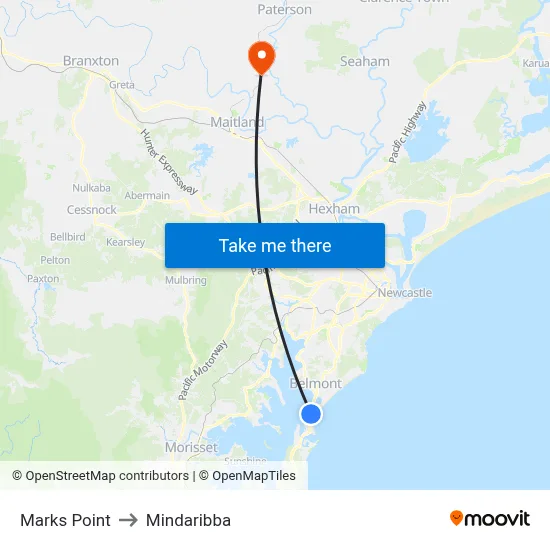 Marks Point to Mindaribba map