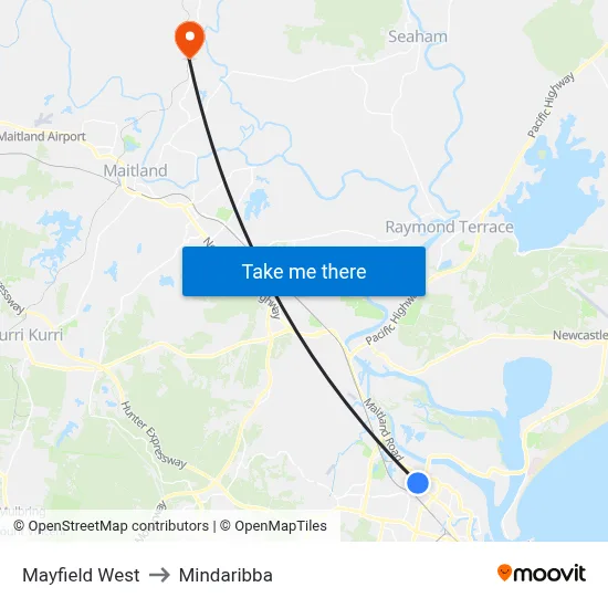 Mayfield West to Mindaribba map