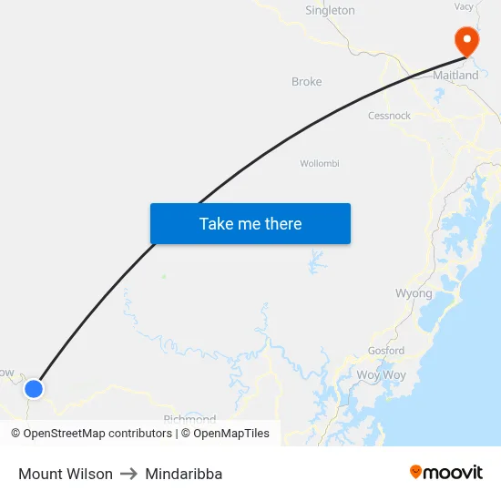Mount Wilson to Mindaribba map