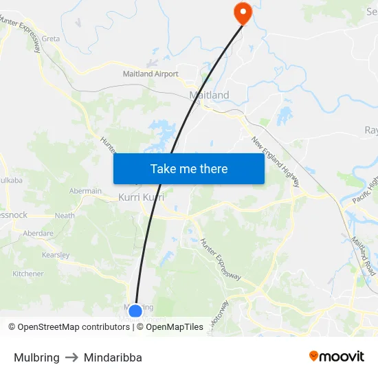 Mulbring to Mindaribba map