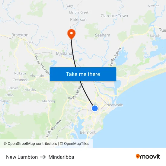 New Lambton to Mindaribba map