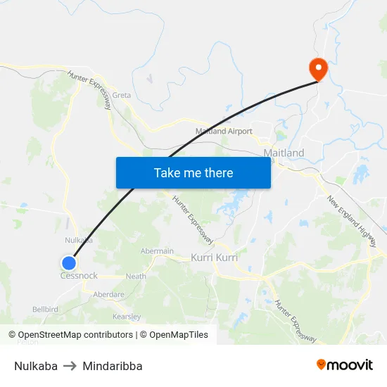 Nulkaba to Mindaribba map