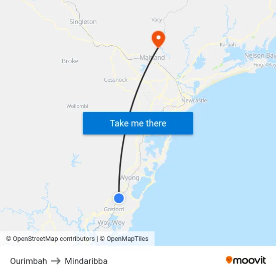 Ourimbah to Mindaribba map
