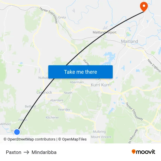 Paxton to Mindaribba map