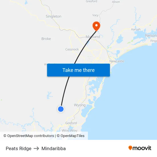 Peats Ridge to Mindaribba map