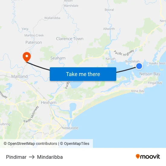 Pindimar to Mindaribba map