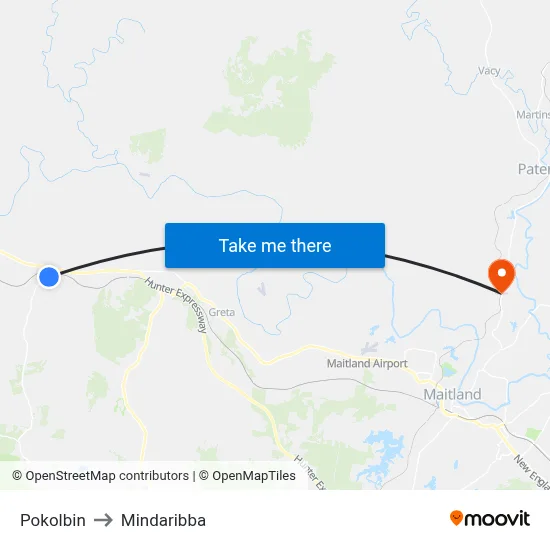 Pokolbin to Mindaribba map
