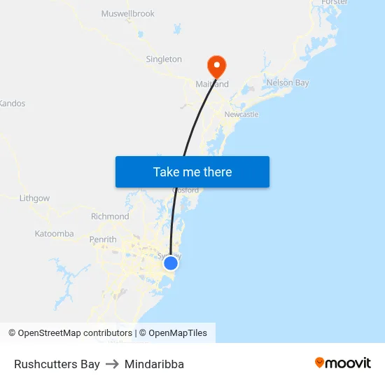 Rushcutters Bay to Mindaribba map