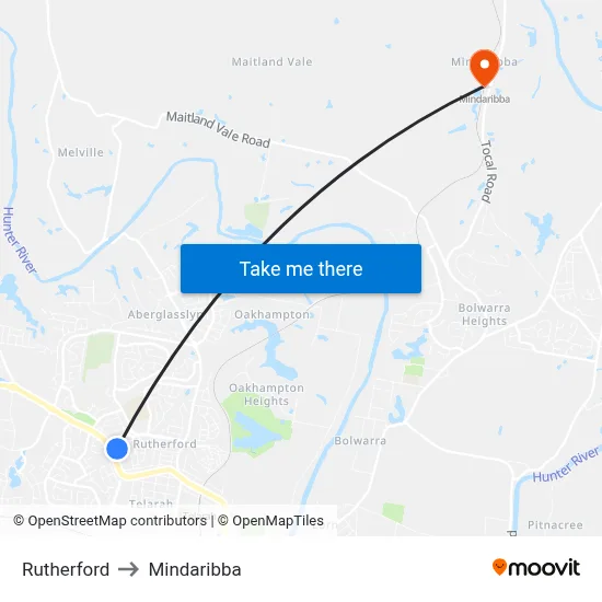 Rutherford to Mindaribba map