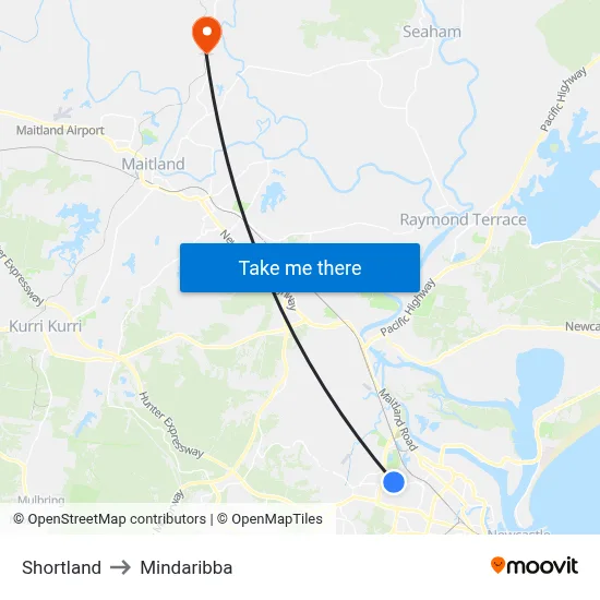 Shortland to Mindaribba map