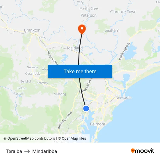 Teralba to Mindaribba map