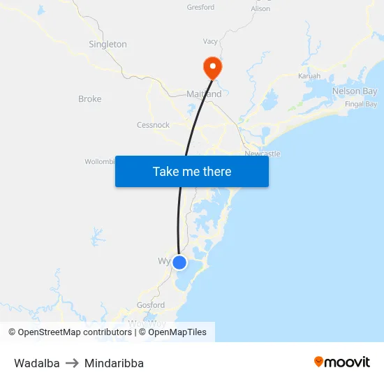 Wadalba to Mindaribba map