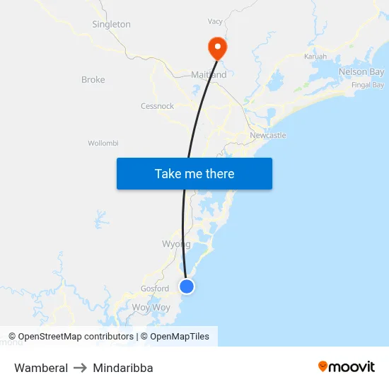 Wamberal to Mindaribba map