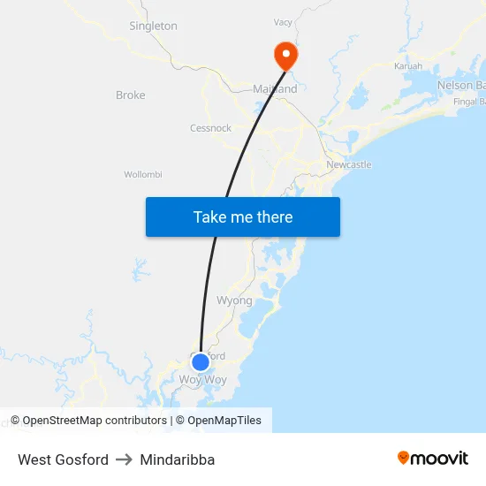 West Gosford to Mindaribba map