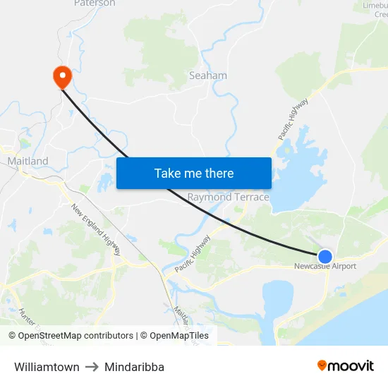 Williamtown to Mindaribba map