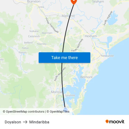 Doyalson to Mindaribba map