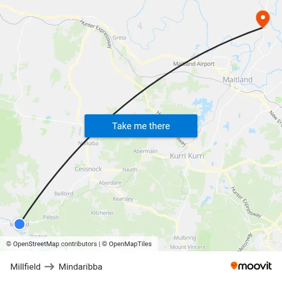 Millfield to Mindaribba map